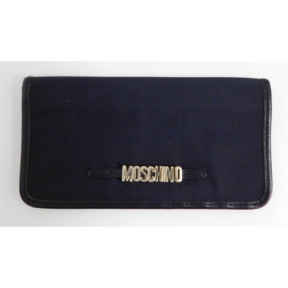 Moschino Redwall‎ Italy Vintage Black Nylon Leather Checkbook Clutch Wallet - Picture 1 of 4